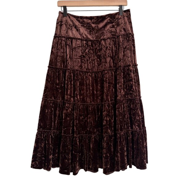 Brown Crushed Velvet Tiered Skirt Size 14 - Picture 2 of 4